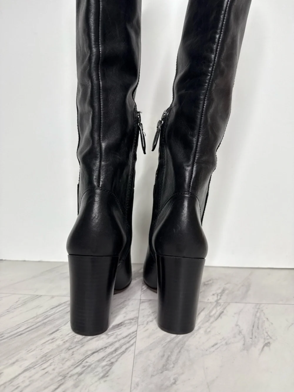 Tory Burch Black Leather Over The Knee Heeled Boot 5 1/2 M